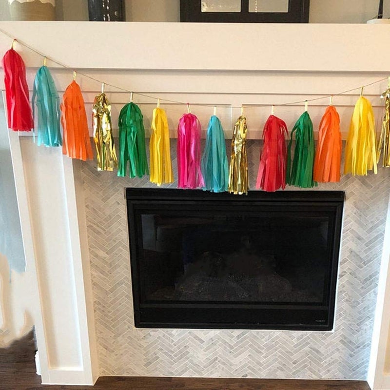 Autupy 35 PCS Green Orange Gold Mylar Tassel Garland Tissue Paper Tassels Banner DIY Kit Baby Shower Fiesta Bachelorette Party Decorations - Image 3